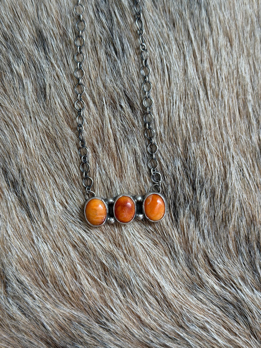 Orange Spiny Cluster Bar Necklace
