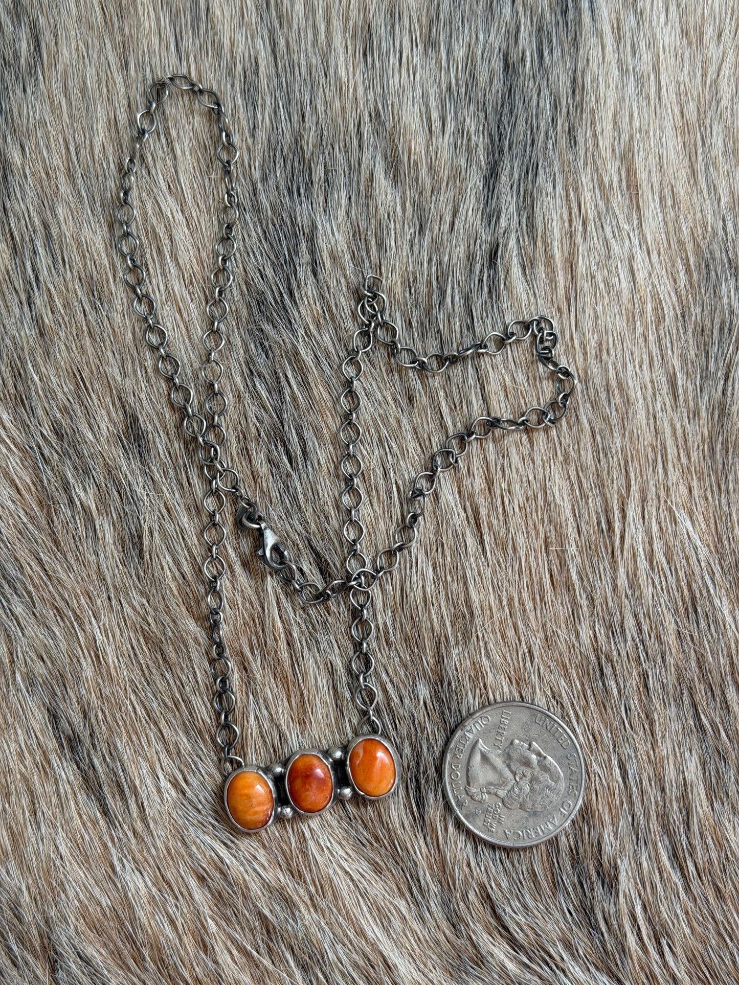 Orange Spiny Cluster Bar Necklace