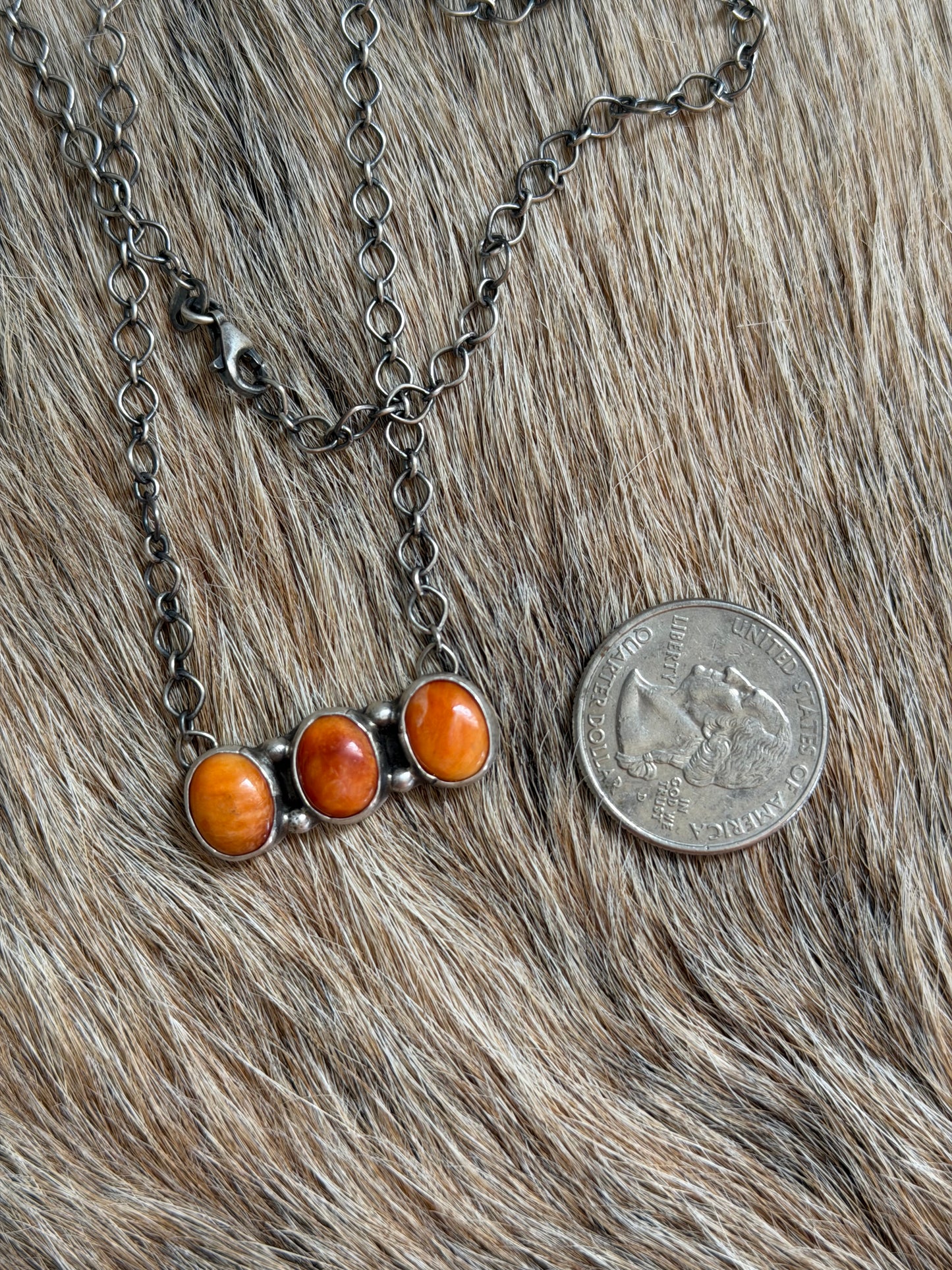 Orange Spiny Cluster Bar Necklace