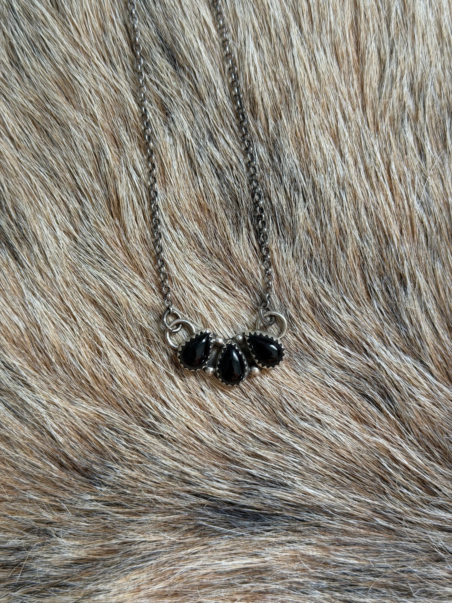 Black Onyx Cluster Bar Necklace