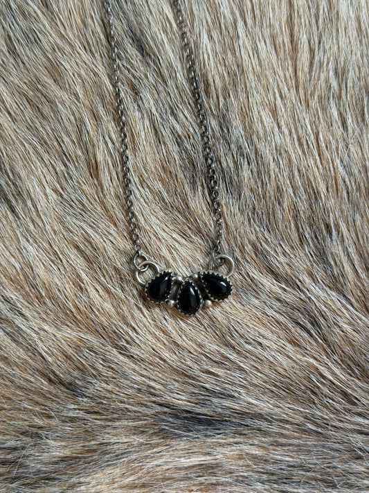 Black Onyx Cluster Bar Necklace
