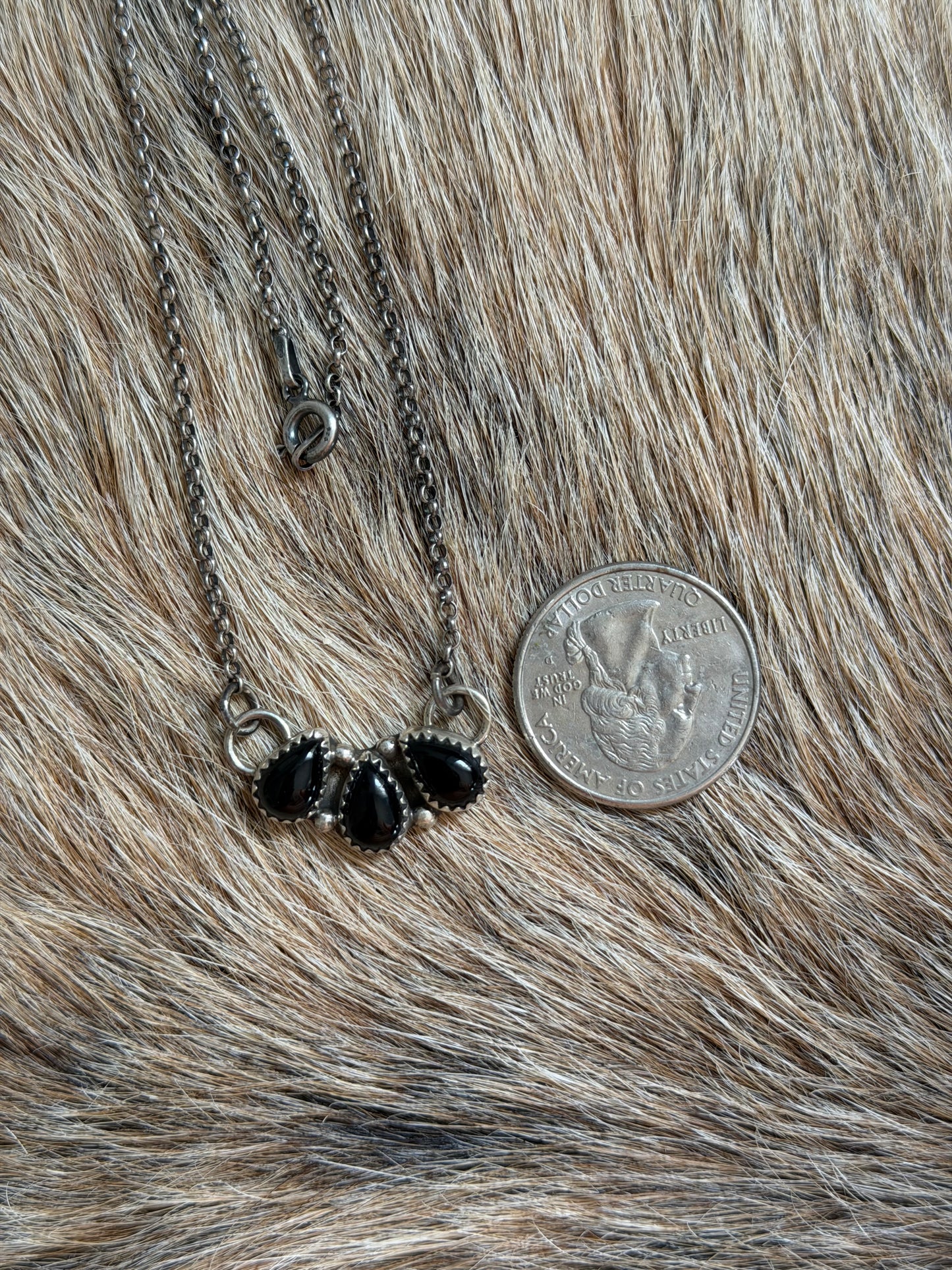 Black Onyx Cluster Bar Necklace