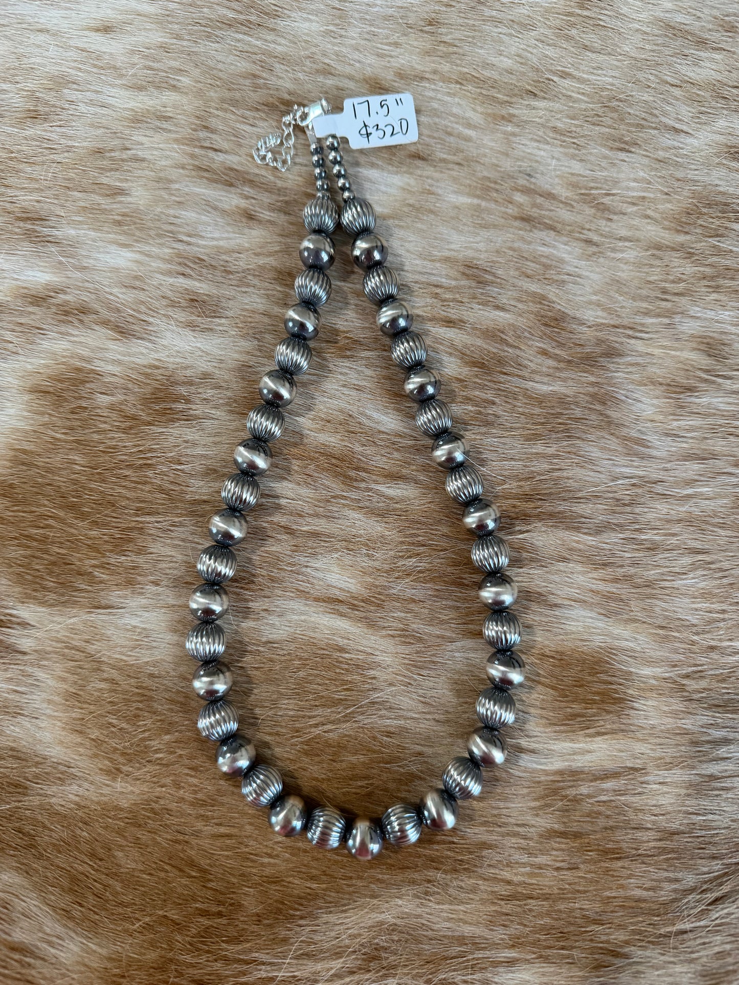 17.5" 10mm Corrugated Sterling Pearl Necklace