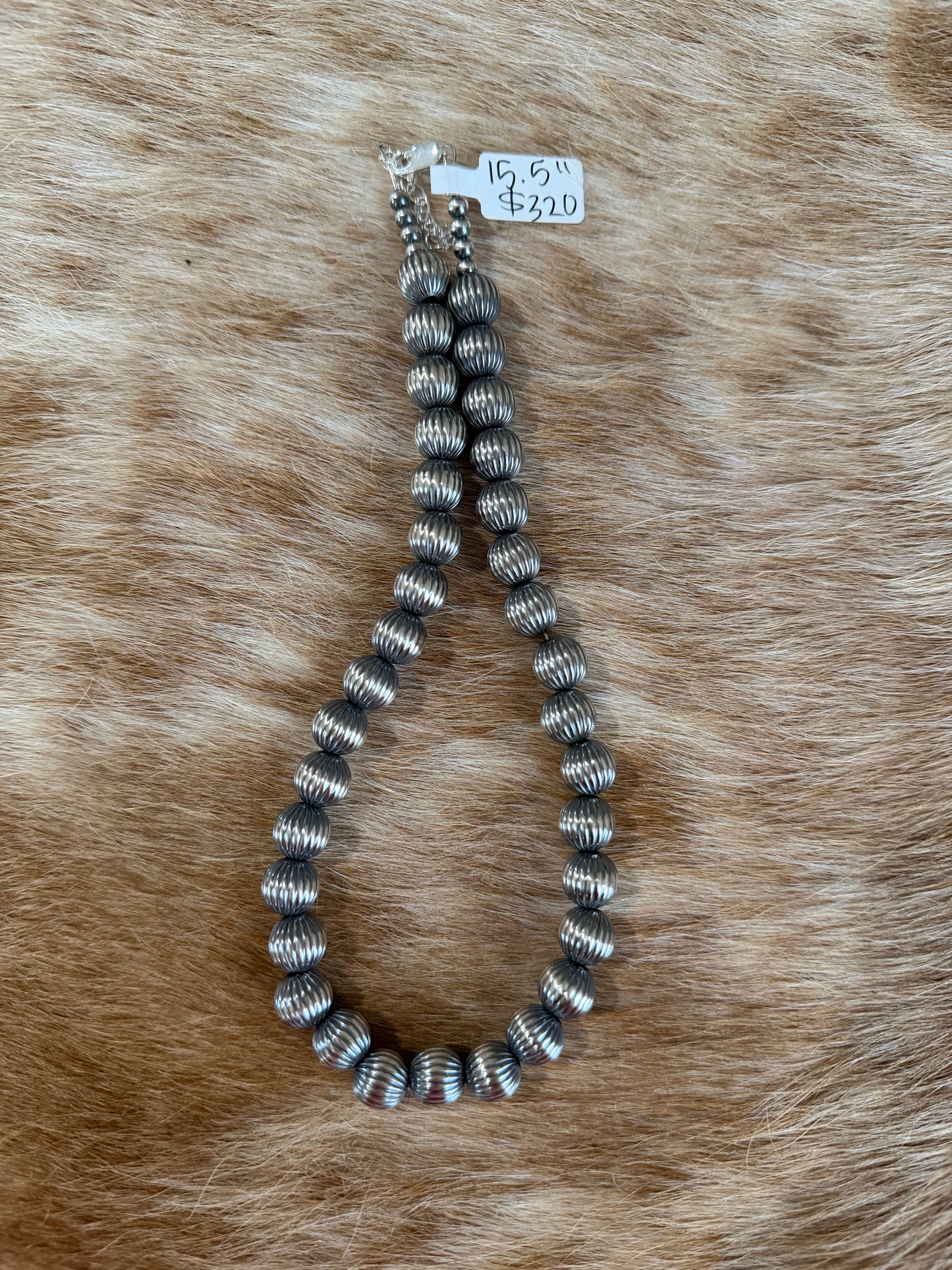 15.5" 10mm Corrugated Sterling Pearl Necklace