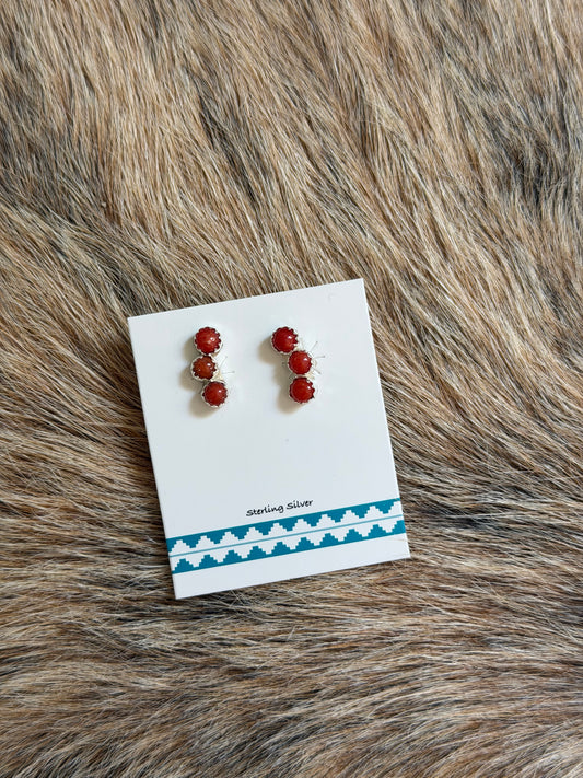 Red Coral Cluster Earrings