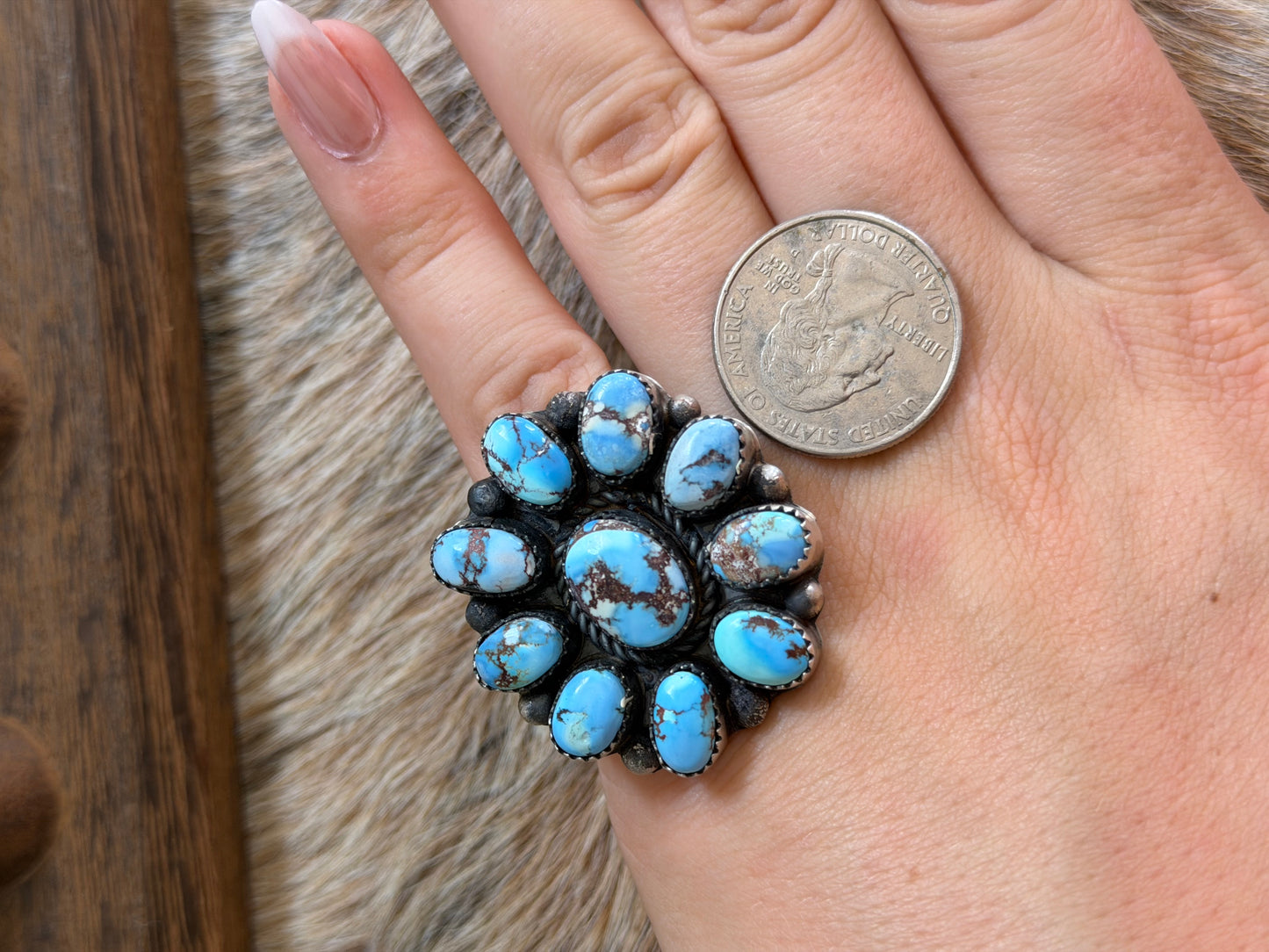 Adjustable Golden Hills Turquoise Cluster Ring