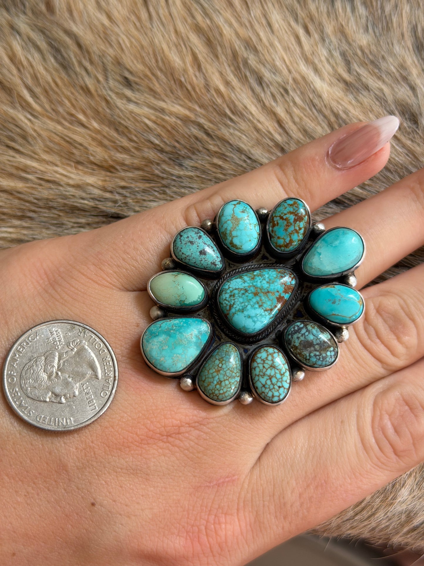 Adjustable Carico Lake Turquoise Cluster Ring