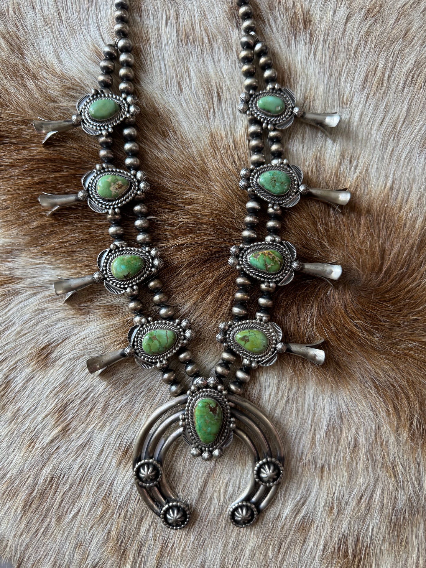 Sonoran Gold Turquoise Squash Blossom Necklace with Earrings