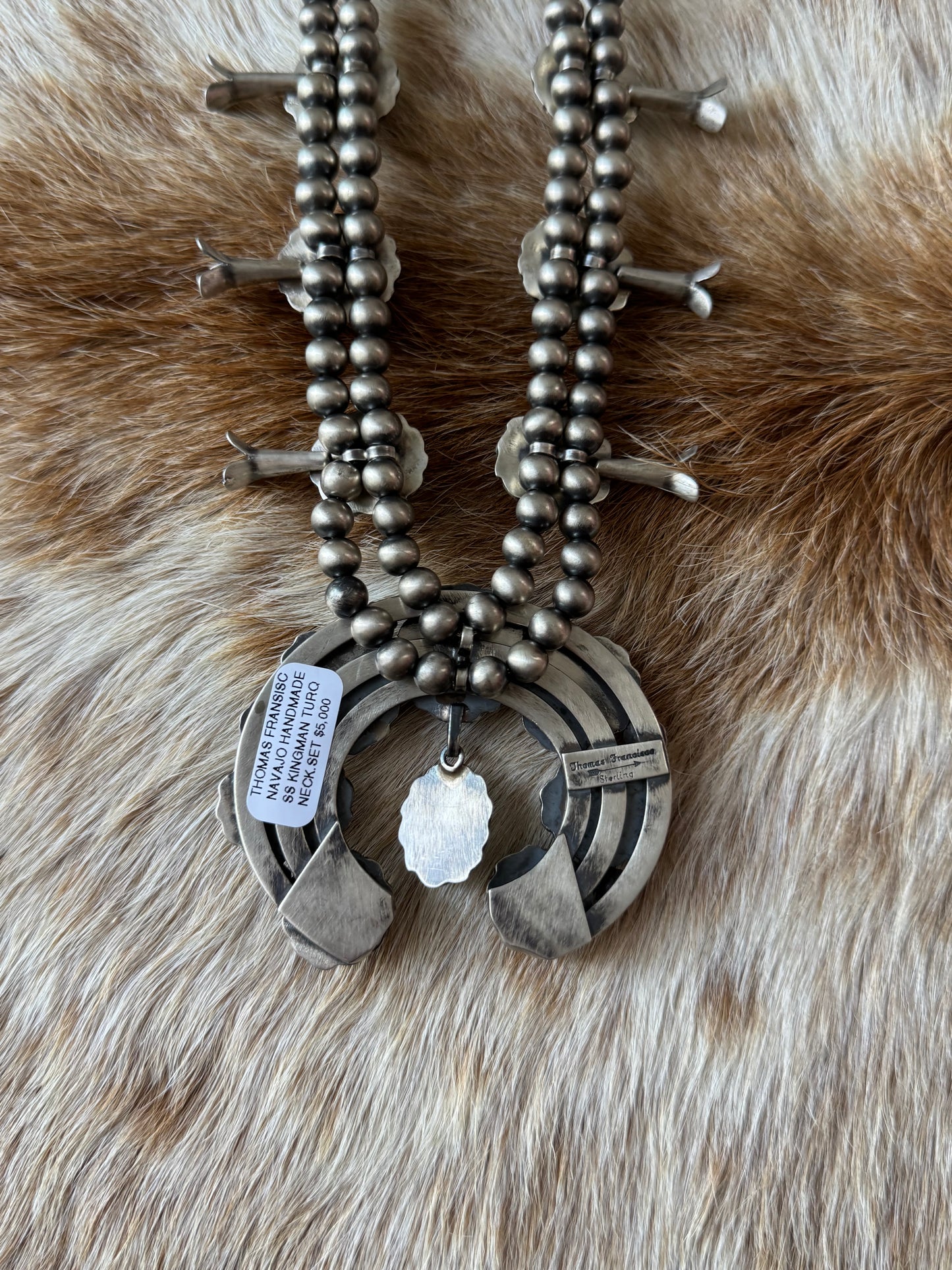 Kingman Turquoise Squash Blossom Necklace with Earrings