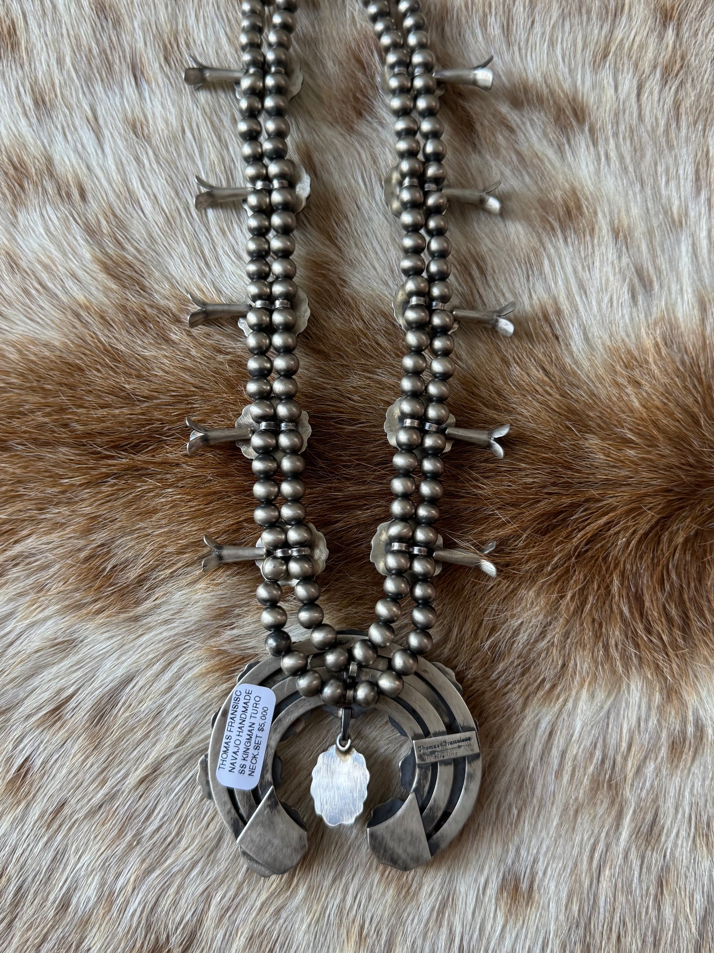 Kingman Turquoise Squash Blossom Necklace with Earrings