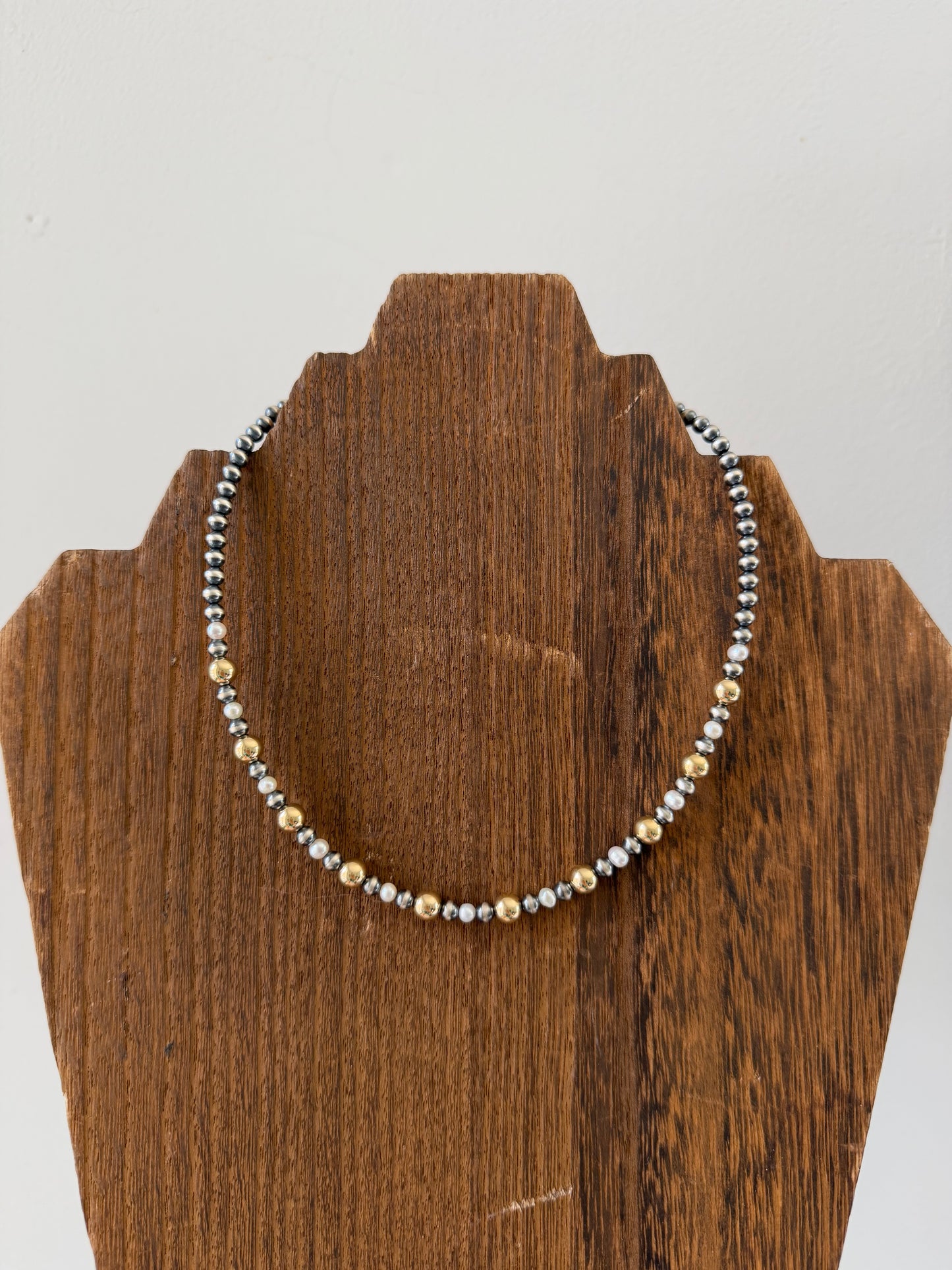 15.25" Freshwater Pearl and Gold Filled Bead Necklace