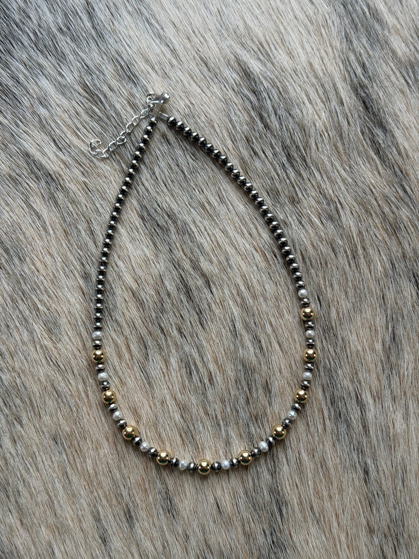 15.25" Freshwater Pearl and Gold Filled Bead Necklace