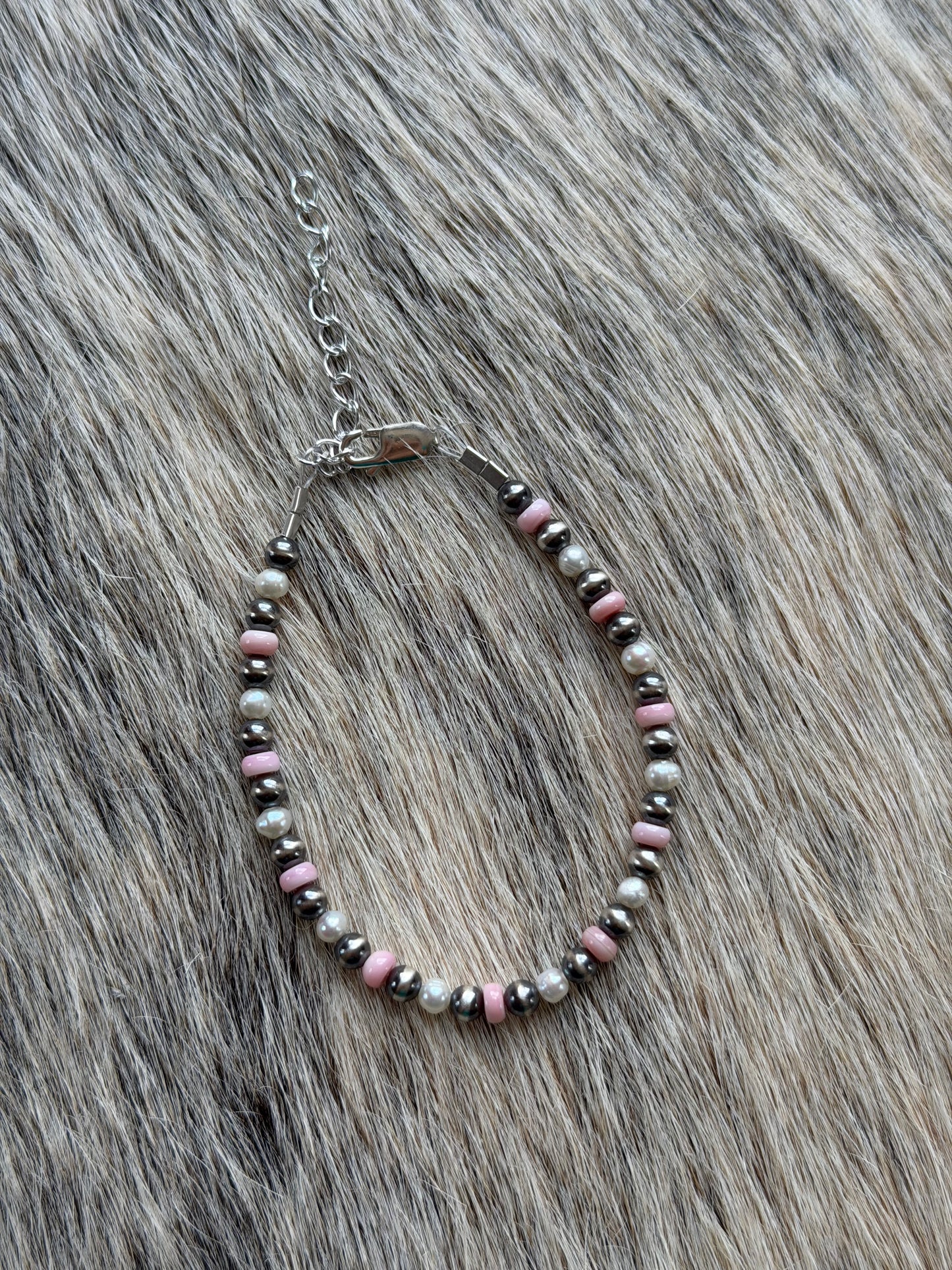 6.75" Pink Conch and Freshwater Pearl Bracelet