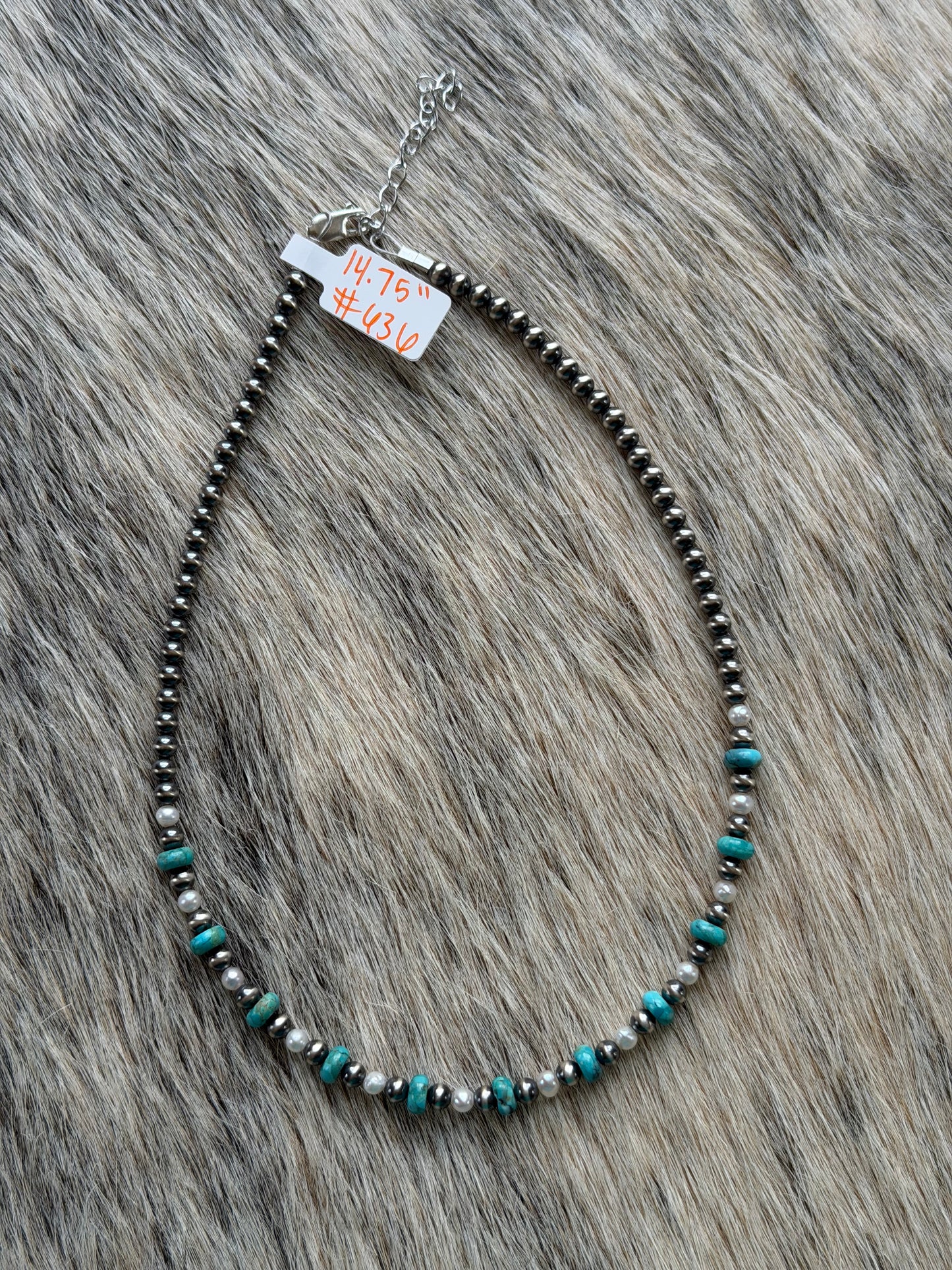 4mm Freshwater Pearl and Turquoise Necklace