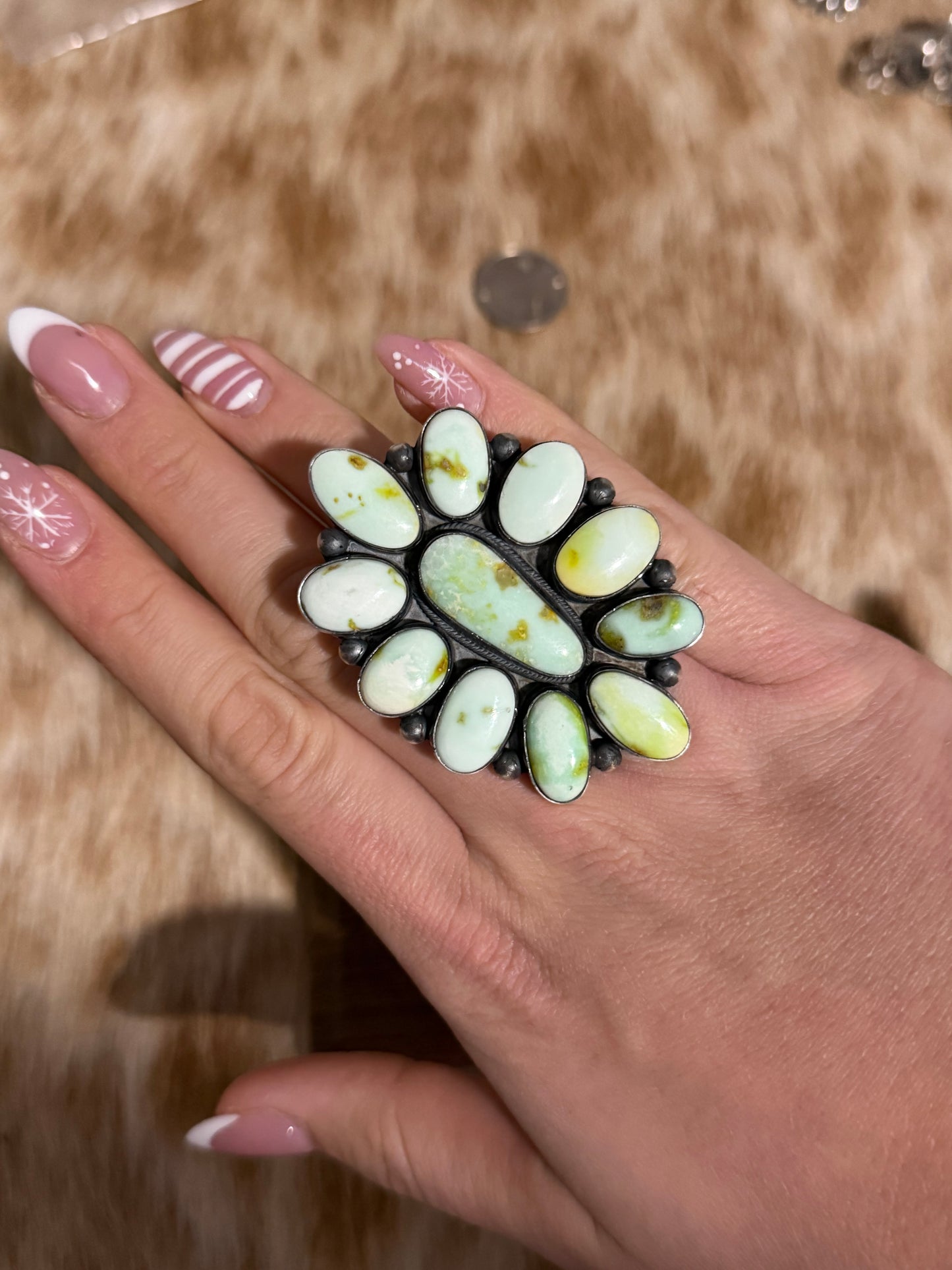 LARGE Size 9 Palomino Variscite Cluster Ring