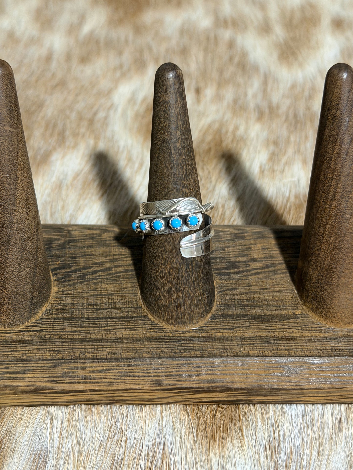 Adjustable Kingman Turquoise Feather Wrap Ring