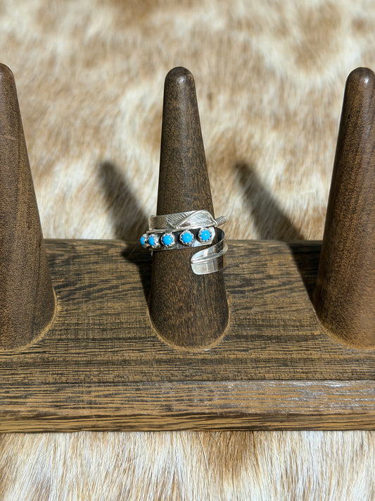 Adjustable Kingman Turquoise Feather Wrap Ring