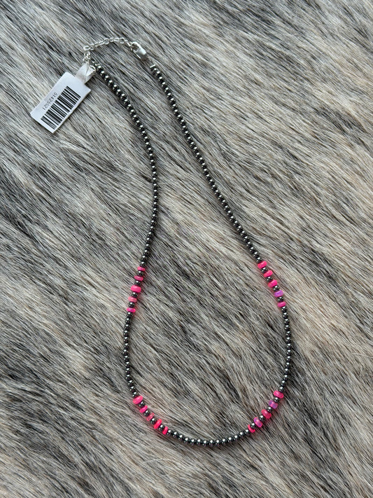 16" 3mm Hot Pink Opal Necklace