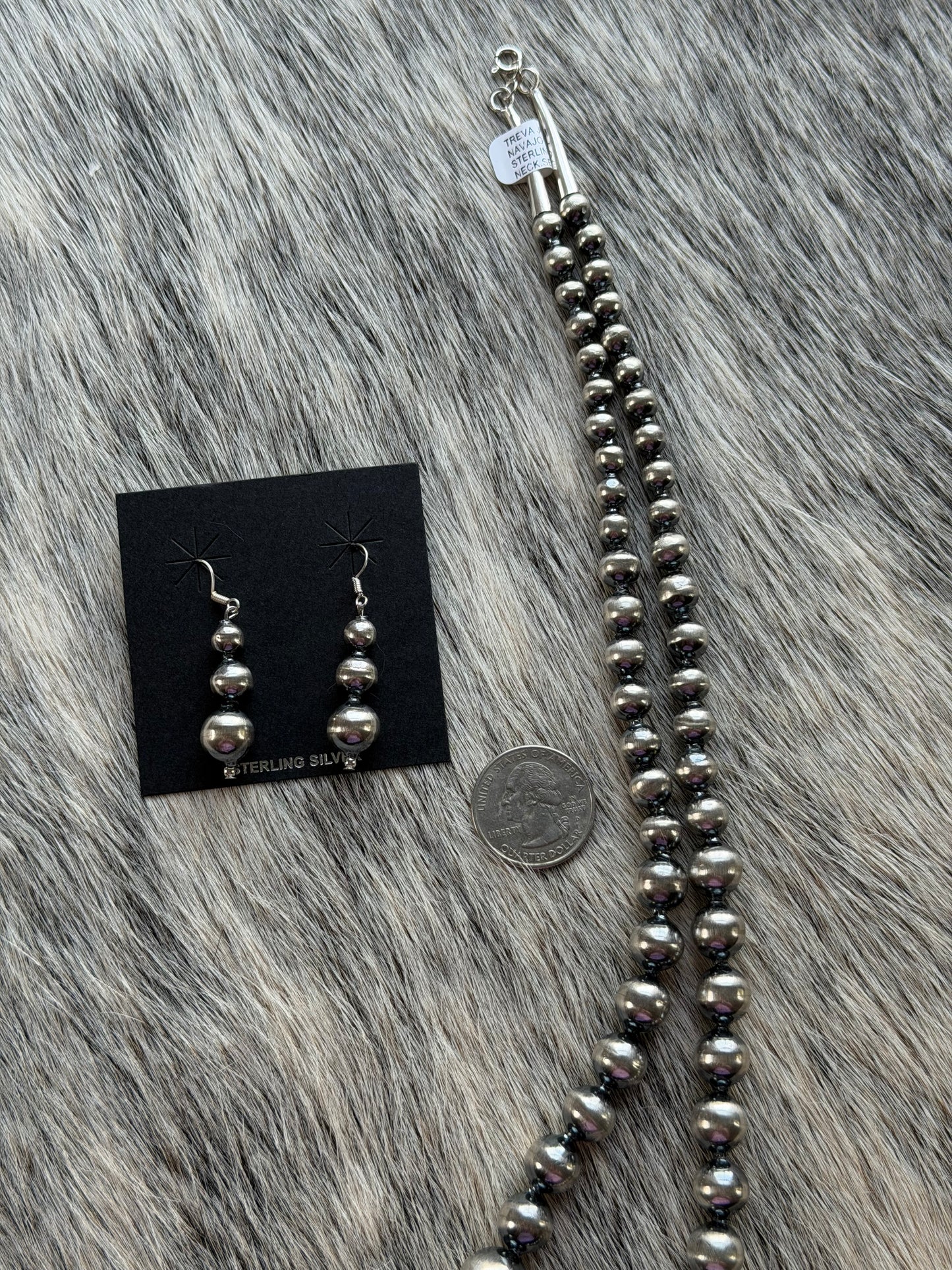 27" 7mm-19mm Graduated HANDMADE NAVAJO PEARL Necklace and Earrings Set