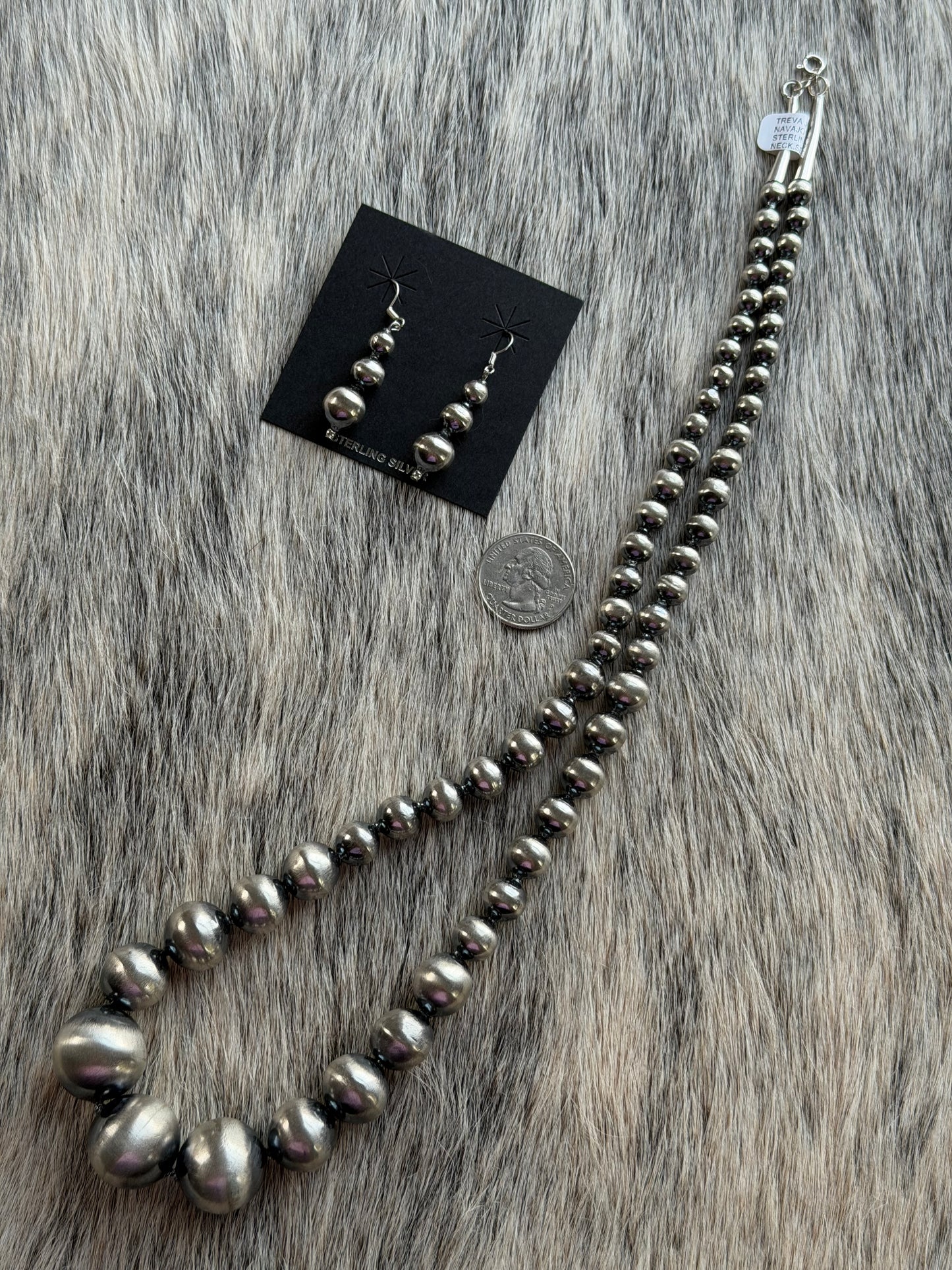 27" 7mm-19mm Graduated HANDMADE NAVAJO PEARL Necklace and Earrings Set