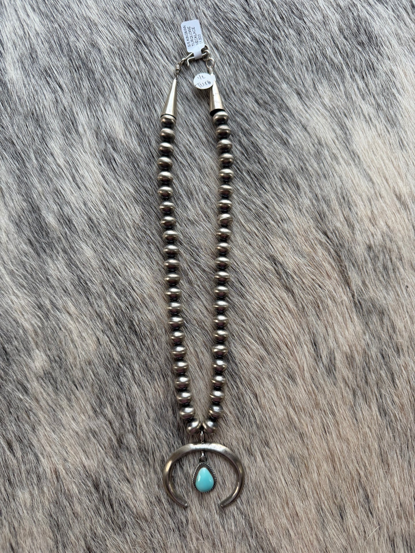 18" 8x10mm HANDMADE NAVAJO PEARL Necklace with Kingman Naja Pendant