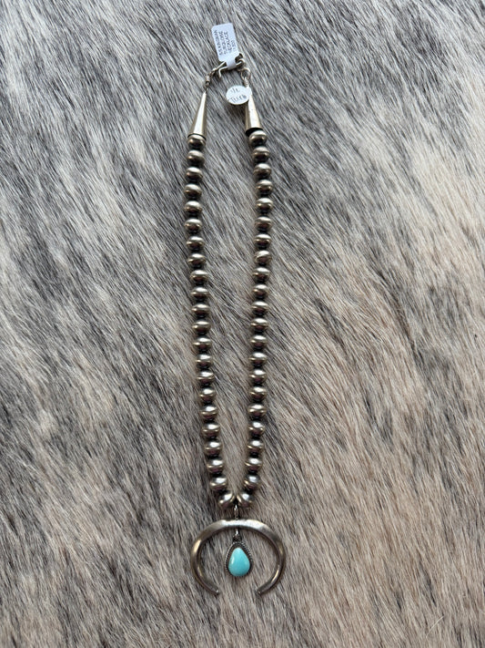 18" 8x10mm HANDMADE NAVAJO PEARL Necklace with Kingman Naja Pendant