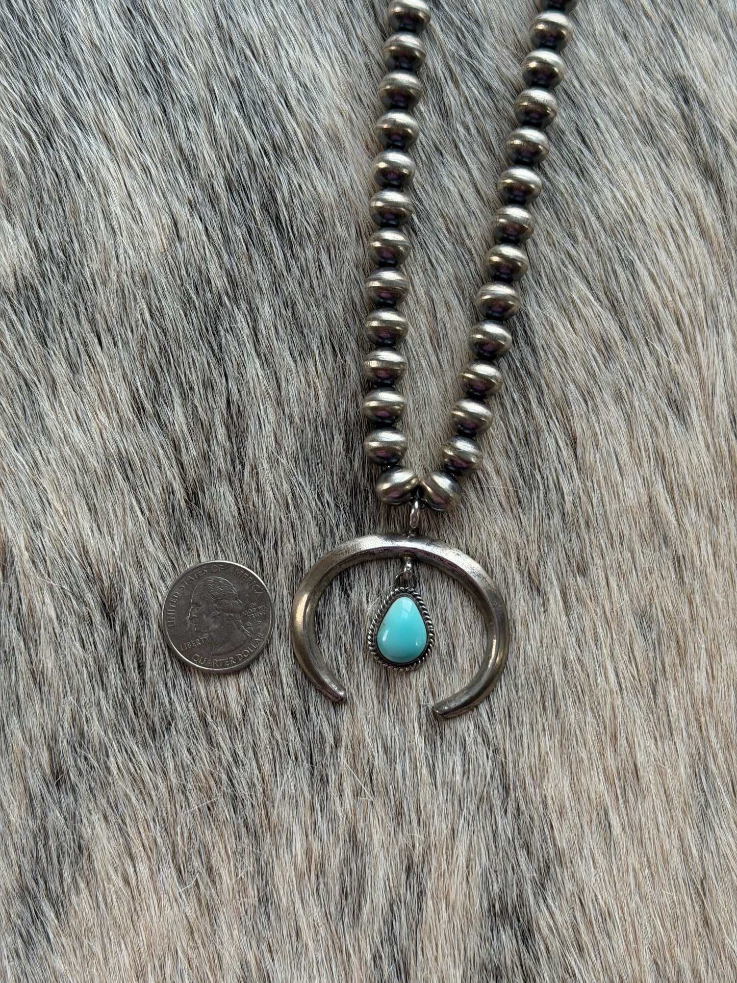 18" 8x10mm HANDMADE NAVAJO PEARL Necklace with Kingman Naja Pendant