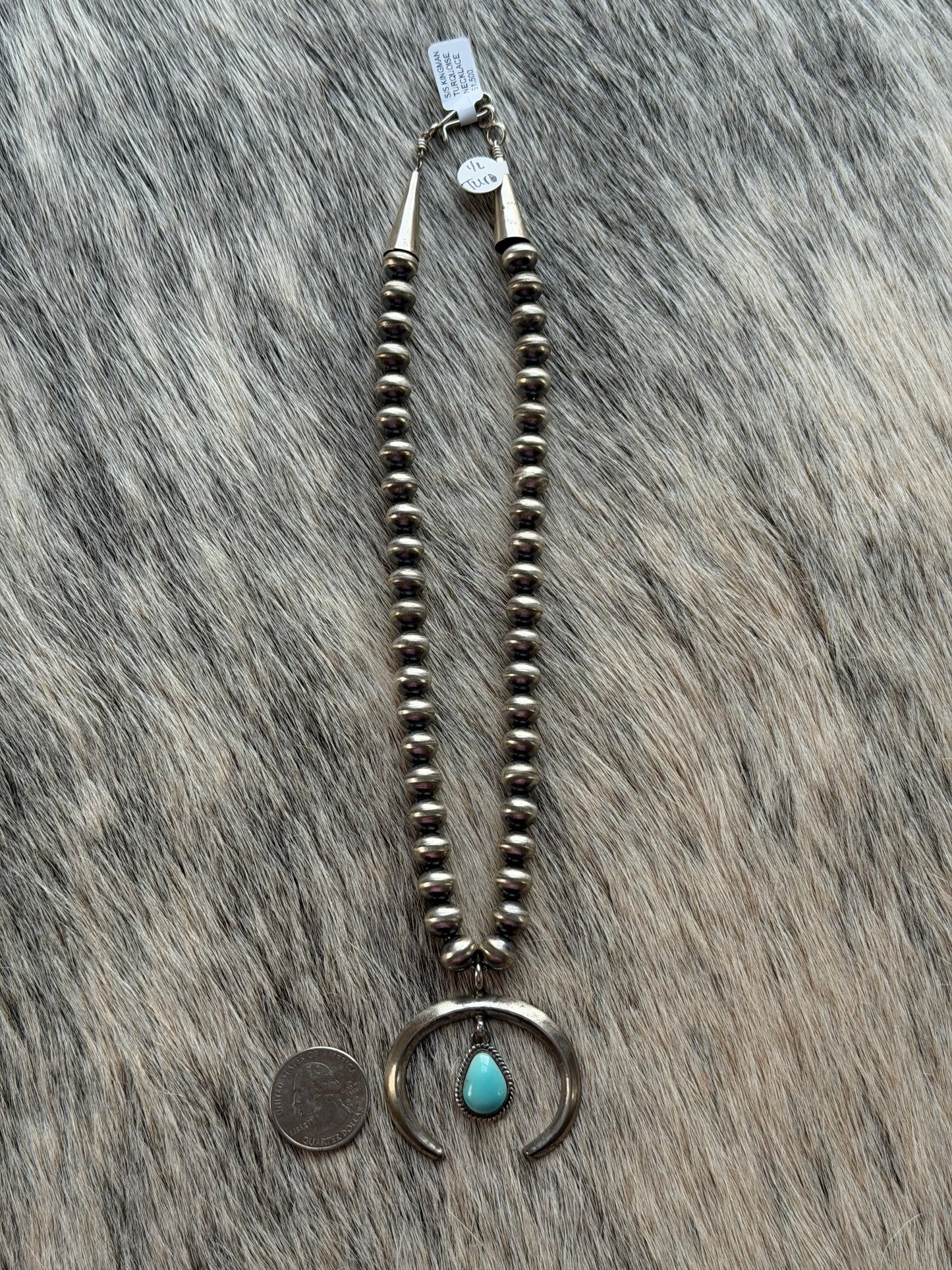 18" 8x10mm HANDMADE NAVAJO PEARL Necklace with Kingman Naja Pendant