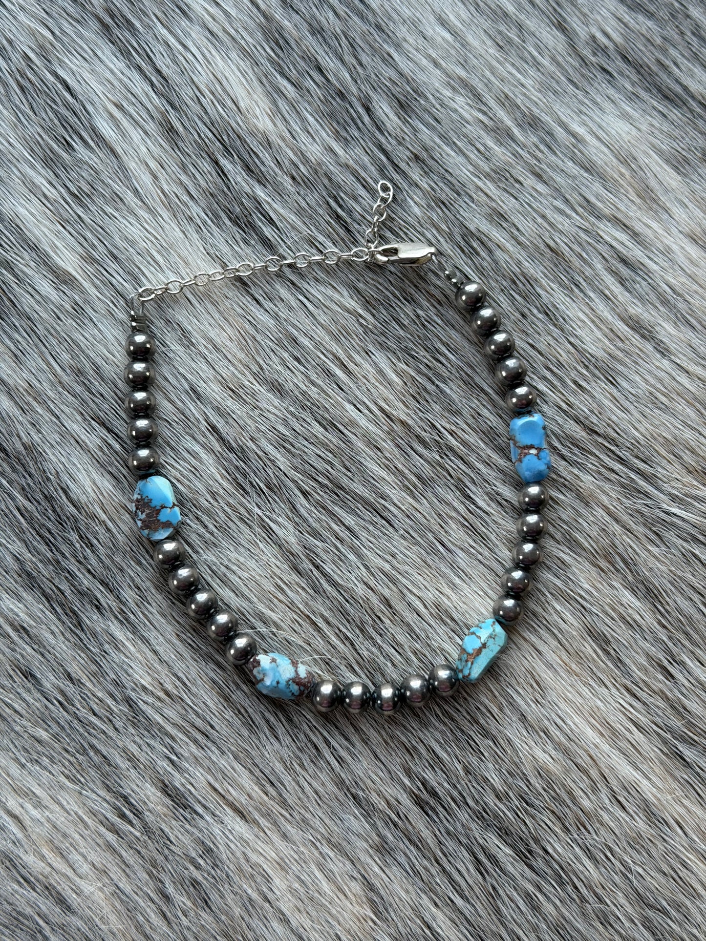 7" Golden Hills Turquoise 5mm Sterling Pearl Bracelet