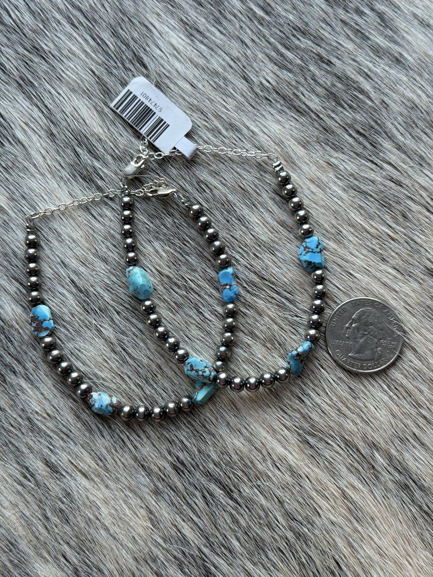 7" Golden Hills Turquoise 5mm Sterling Pearl Bracelet