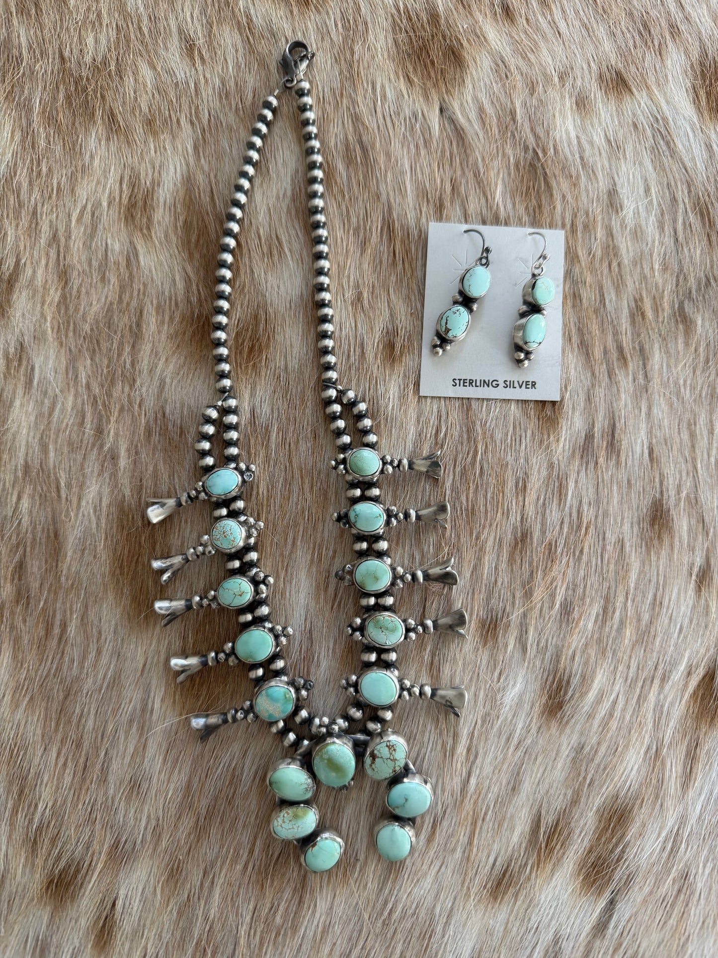 Mini 16" Turquoise Squash Blossom and Earrings Set