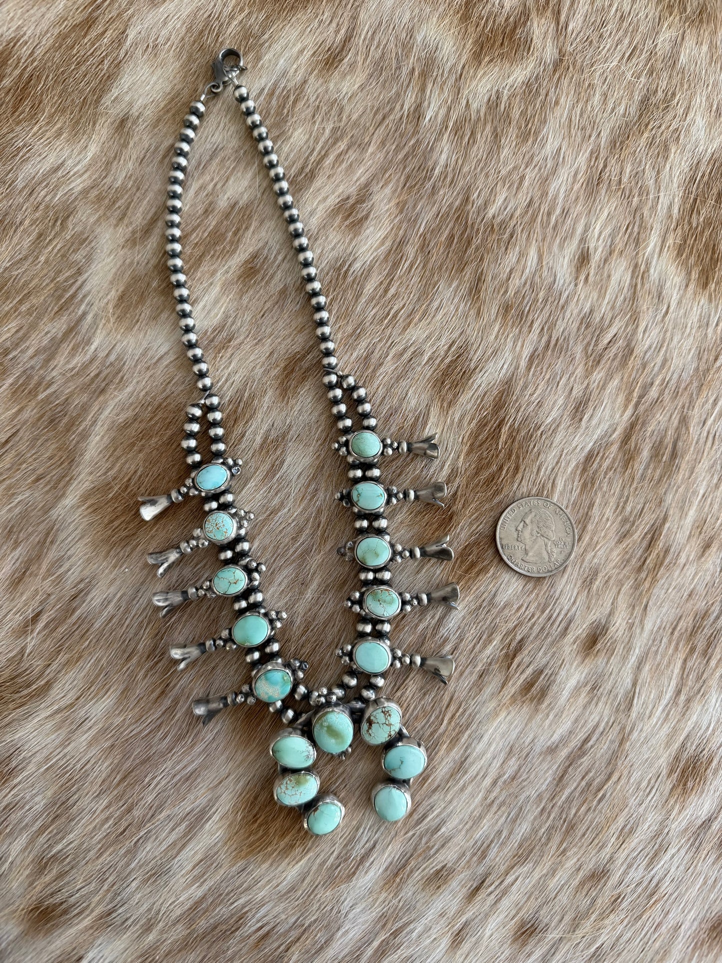 Mini 16" Turquoise Squash Blossom and Earrings Set