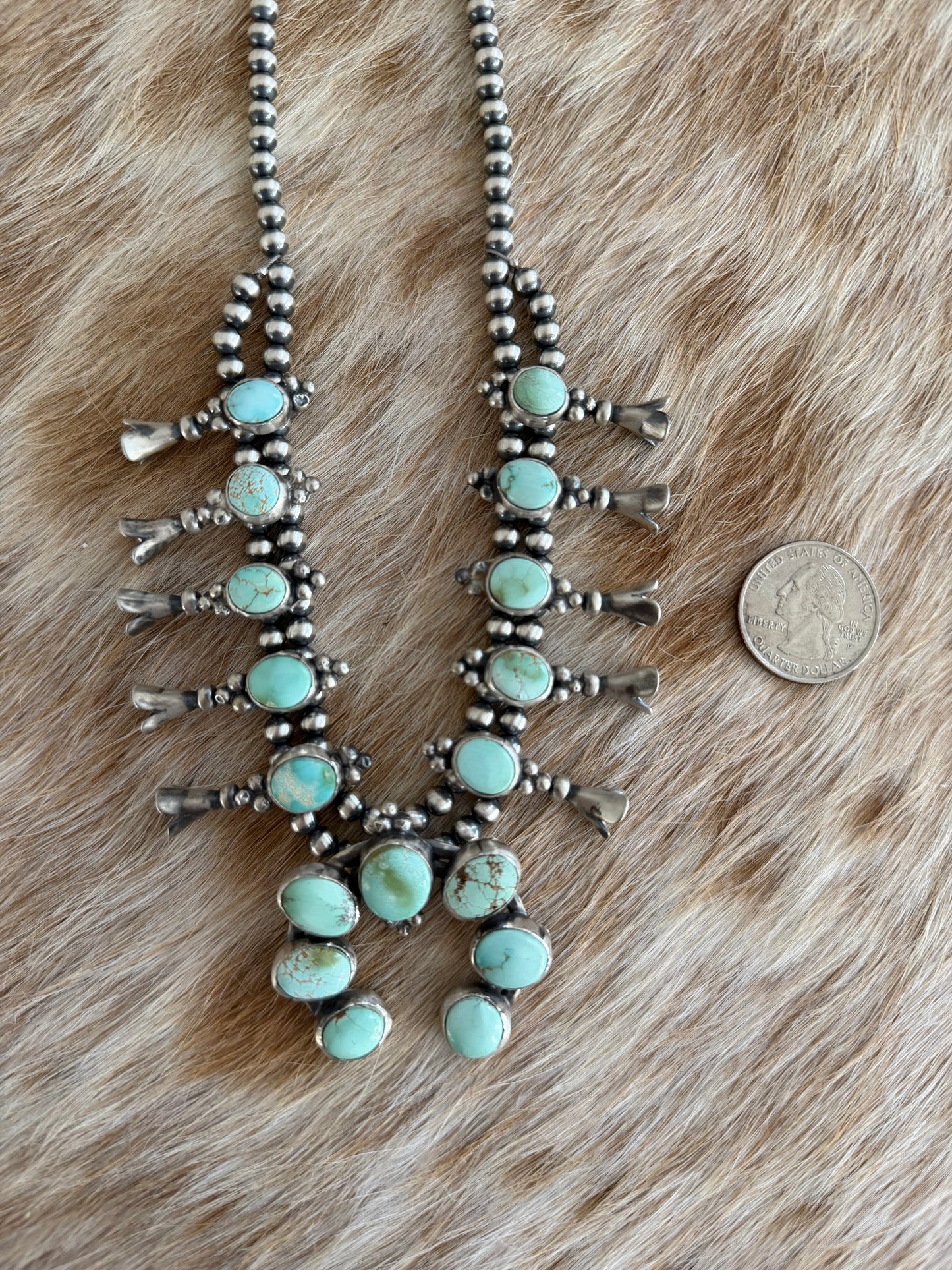 Mini 16" Turquoise Squash Blossom and Earrings Set