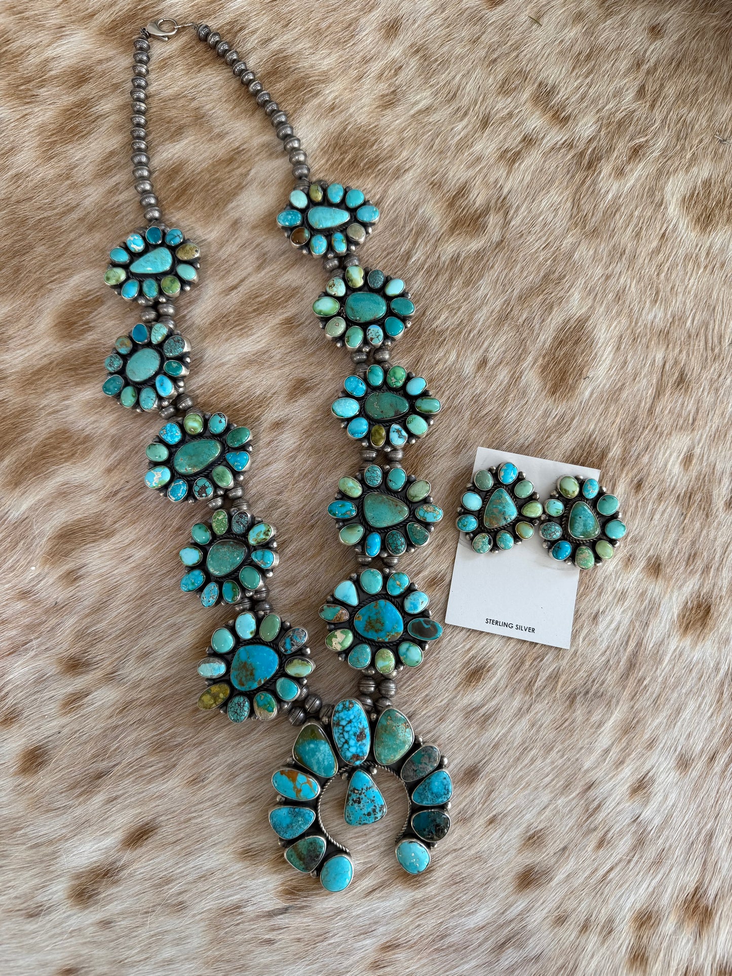 32" Mixed Turquoise Cluster Necklace and Earrings Set