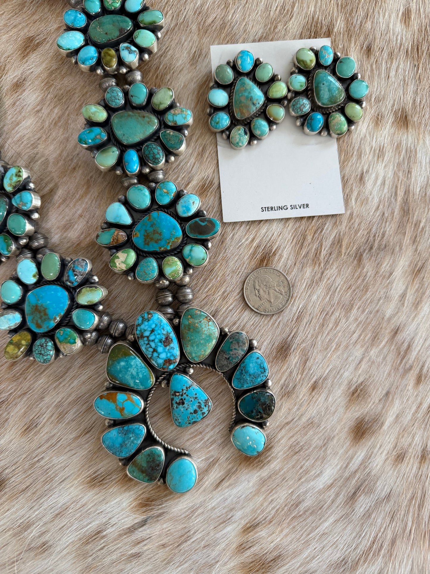 32" Mixed Turquoise Cluster Necklace and Earrings Set