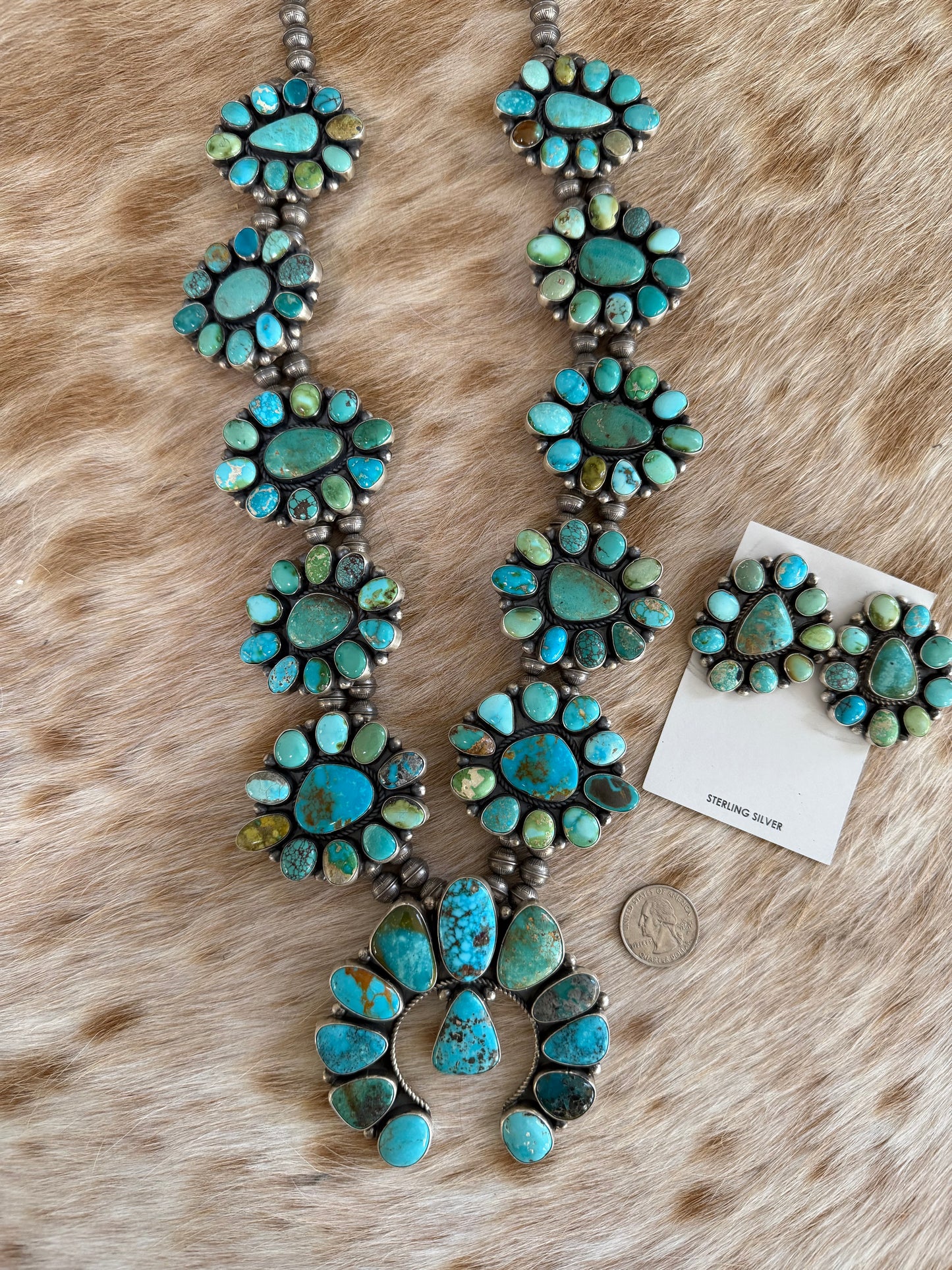 32" Mixed Turquoise Cluster Necklace and Earrings Set