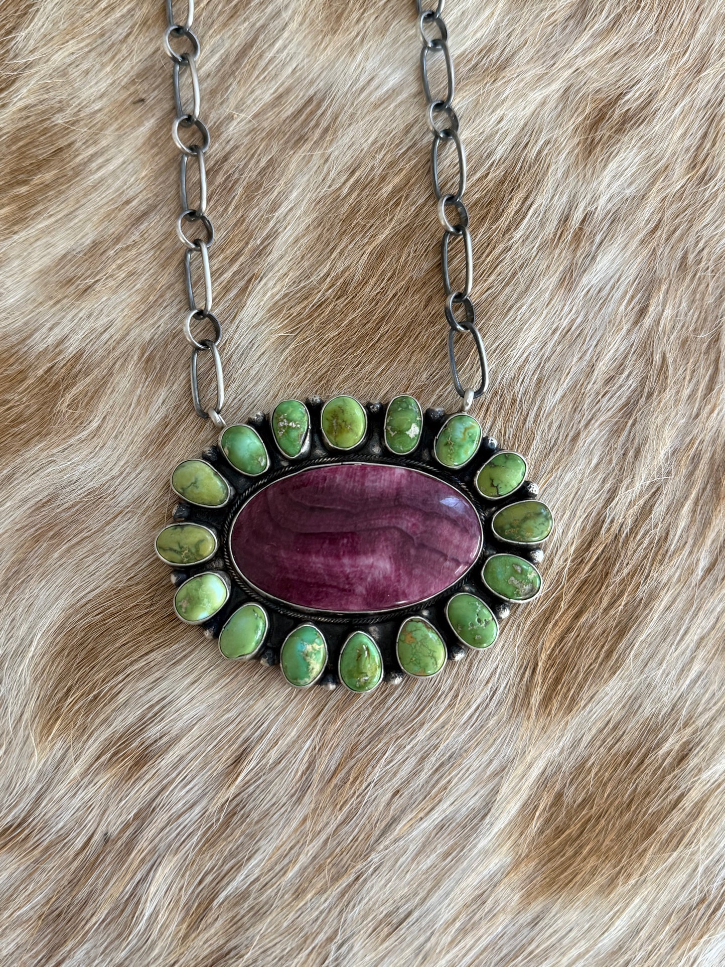 Sonoran Gold Turquoise and Purple Spiny Cluster Necklace