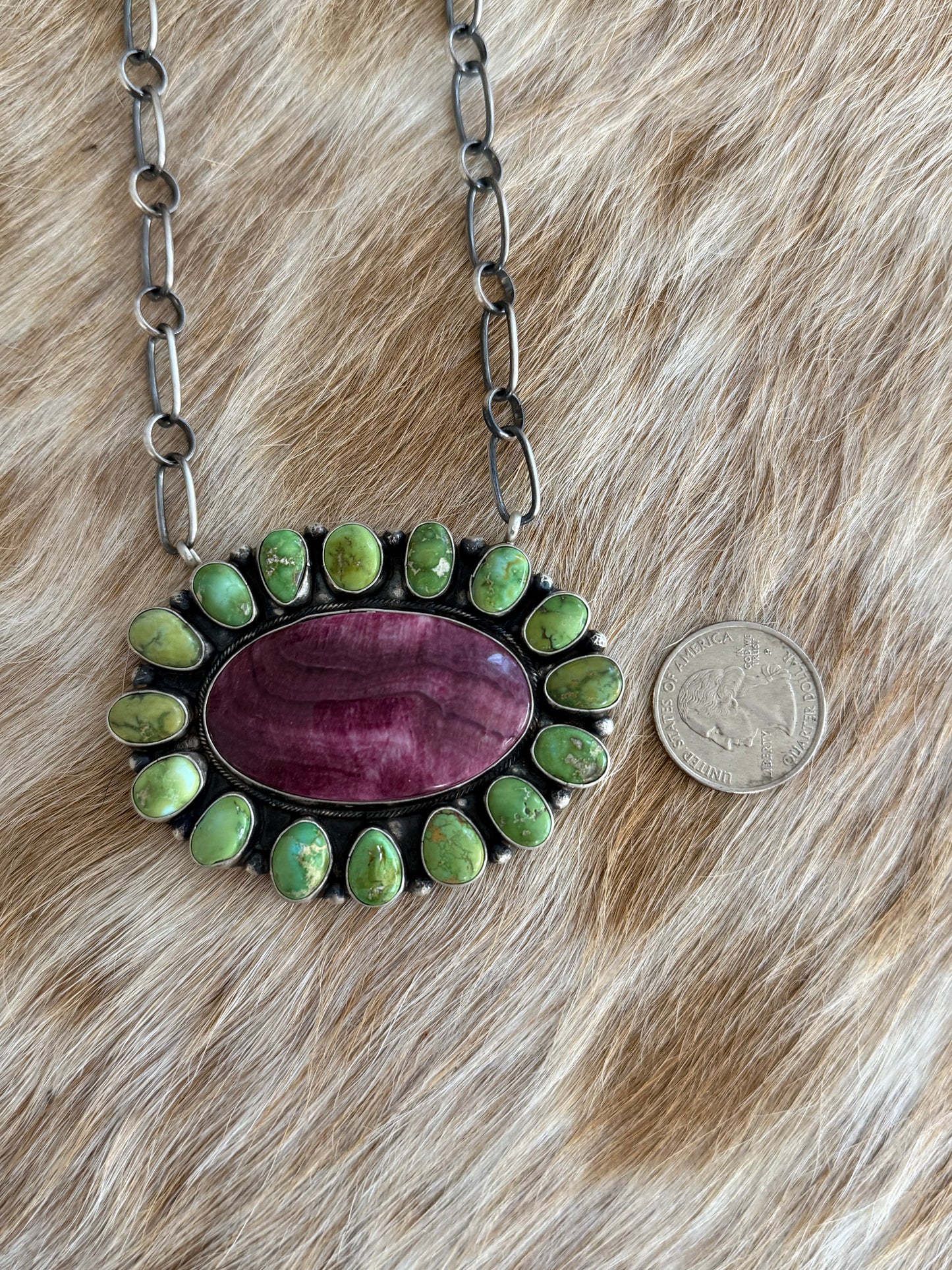 Sonoran Gold Turquoise and Purple Spiny Cluster Necklace