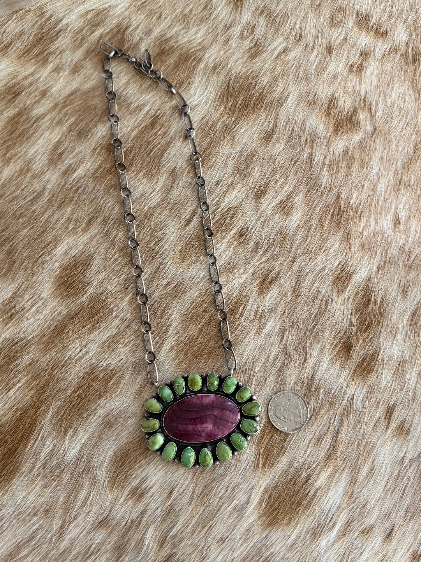 Sonoran Gold Turquoise and Purple Spiny Cluster Necklace