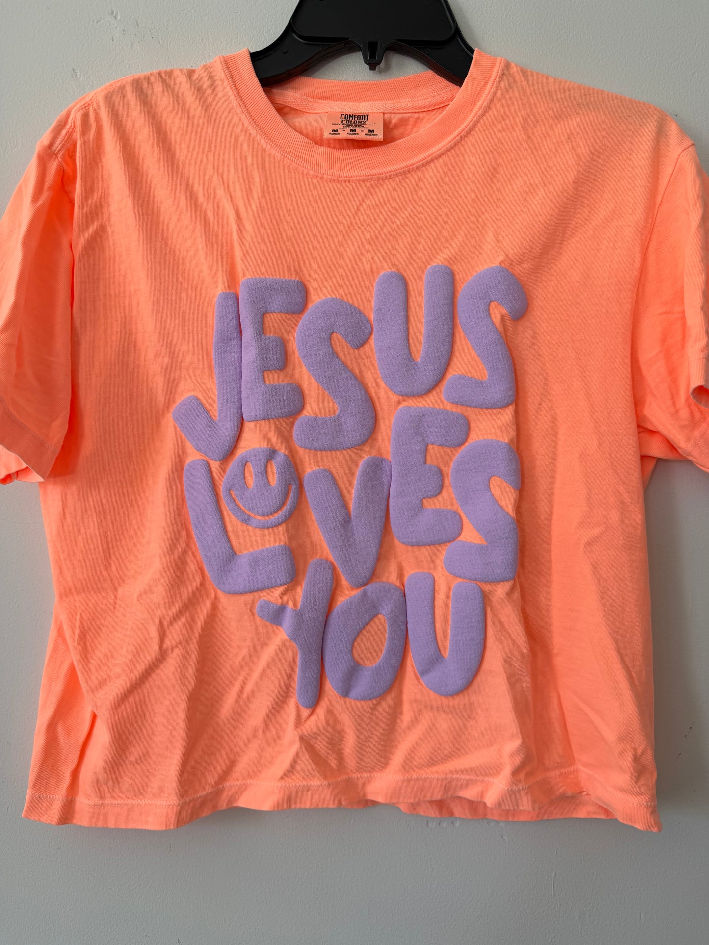 Smiley Jesus Loves You Puff Cropped Tee