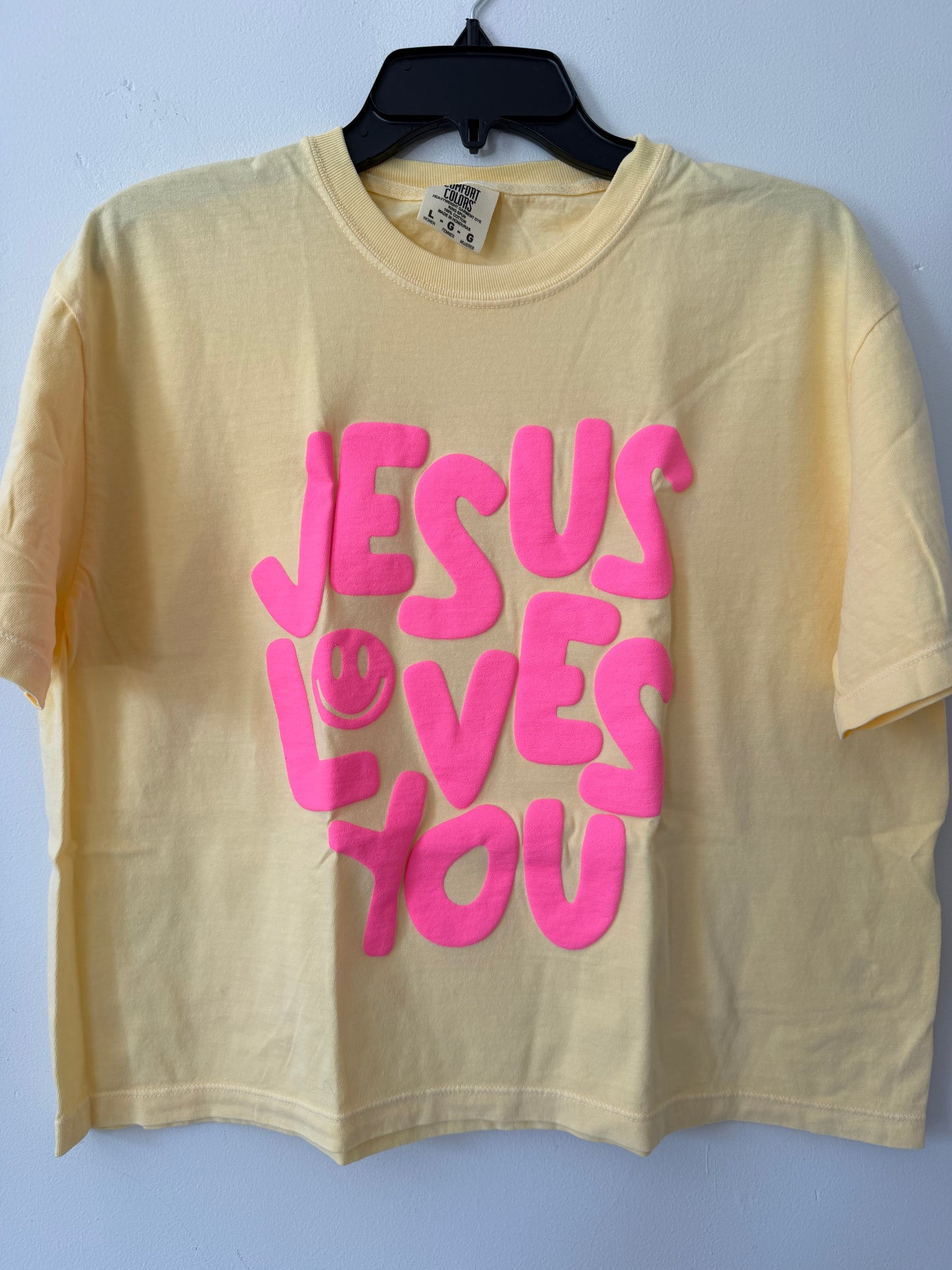 Smiley Jesus Loves You Puff Cropped Tee