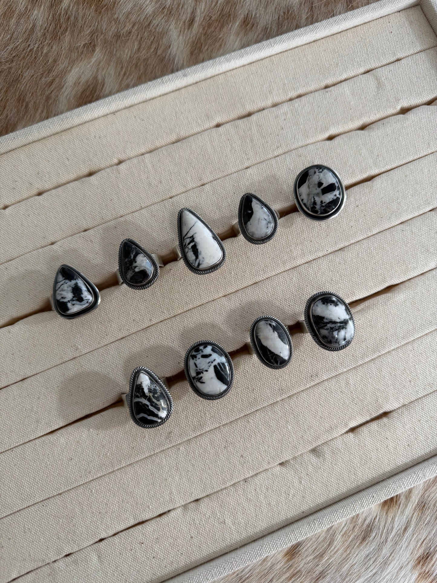 Adjustable Wide Band White Buffalo Ring