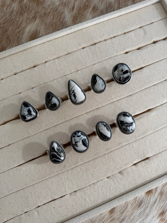 Adjustable Wide Band White Buffalo Ring