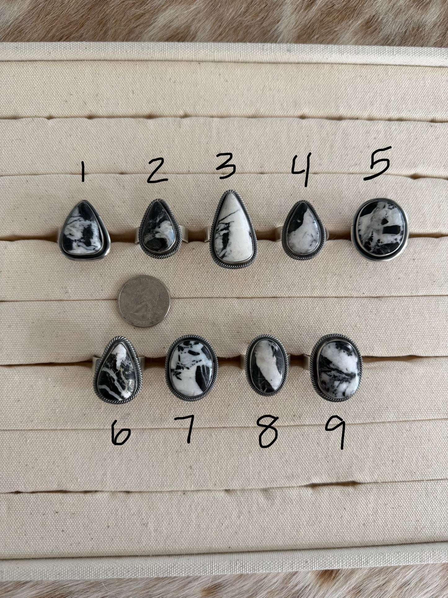 Adjustable Wide Band White Buffalo Ring