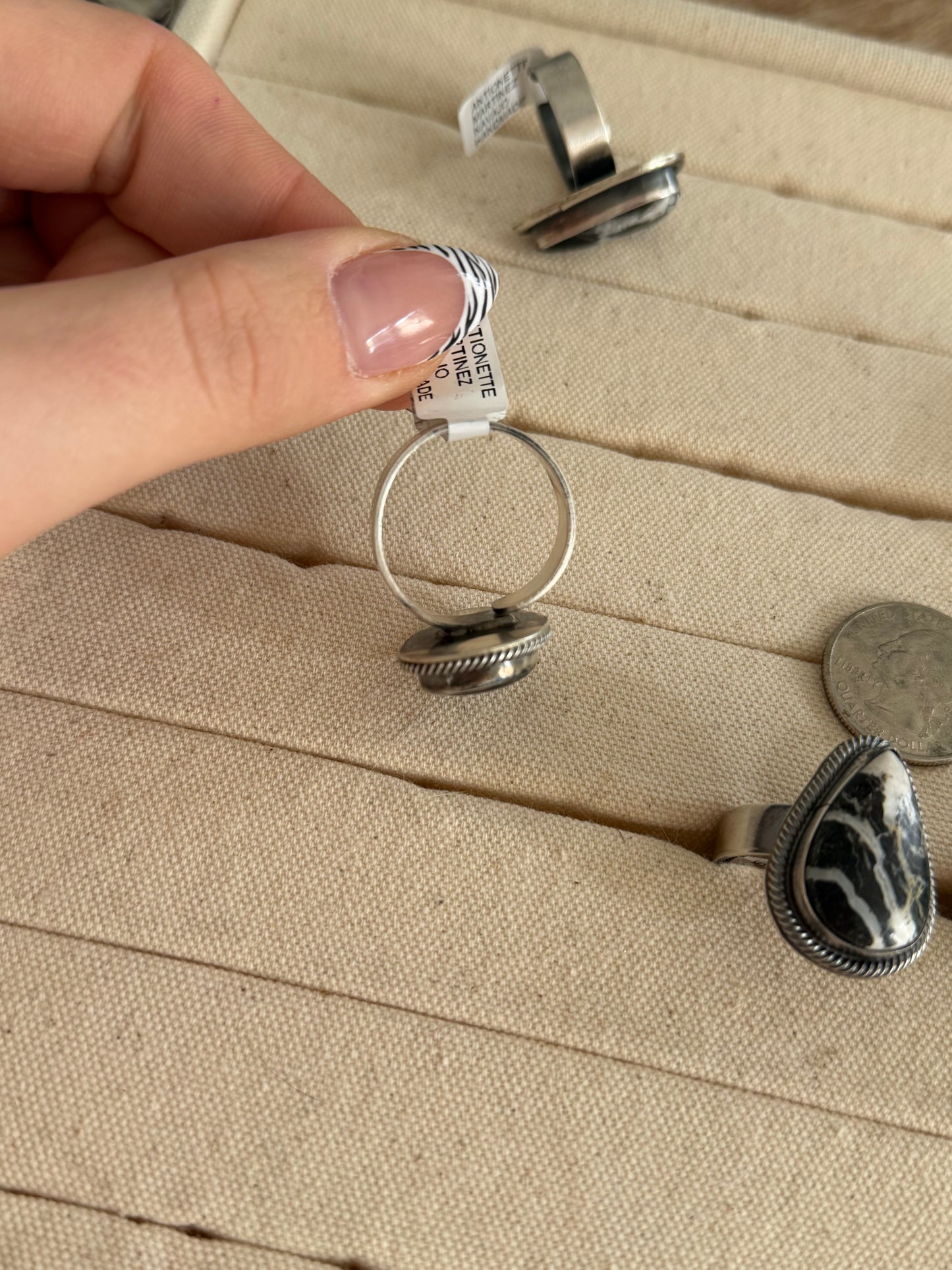 Adjustable Wide Band White Buffalo Ring