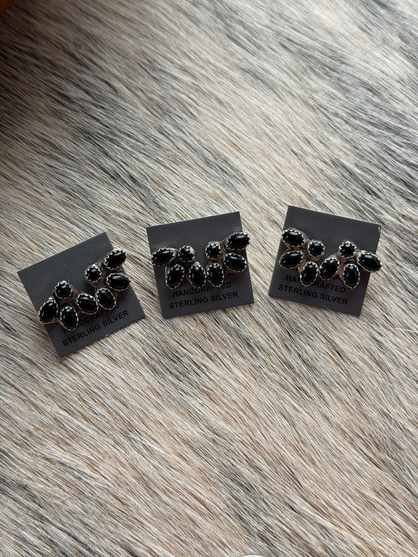 Black Onyx Cluster Earrings