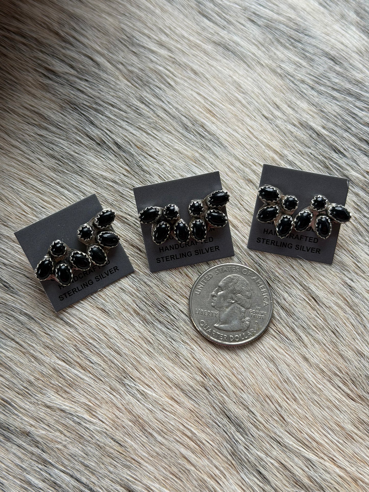 Black Onyx Cluster Earrings