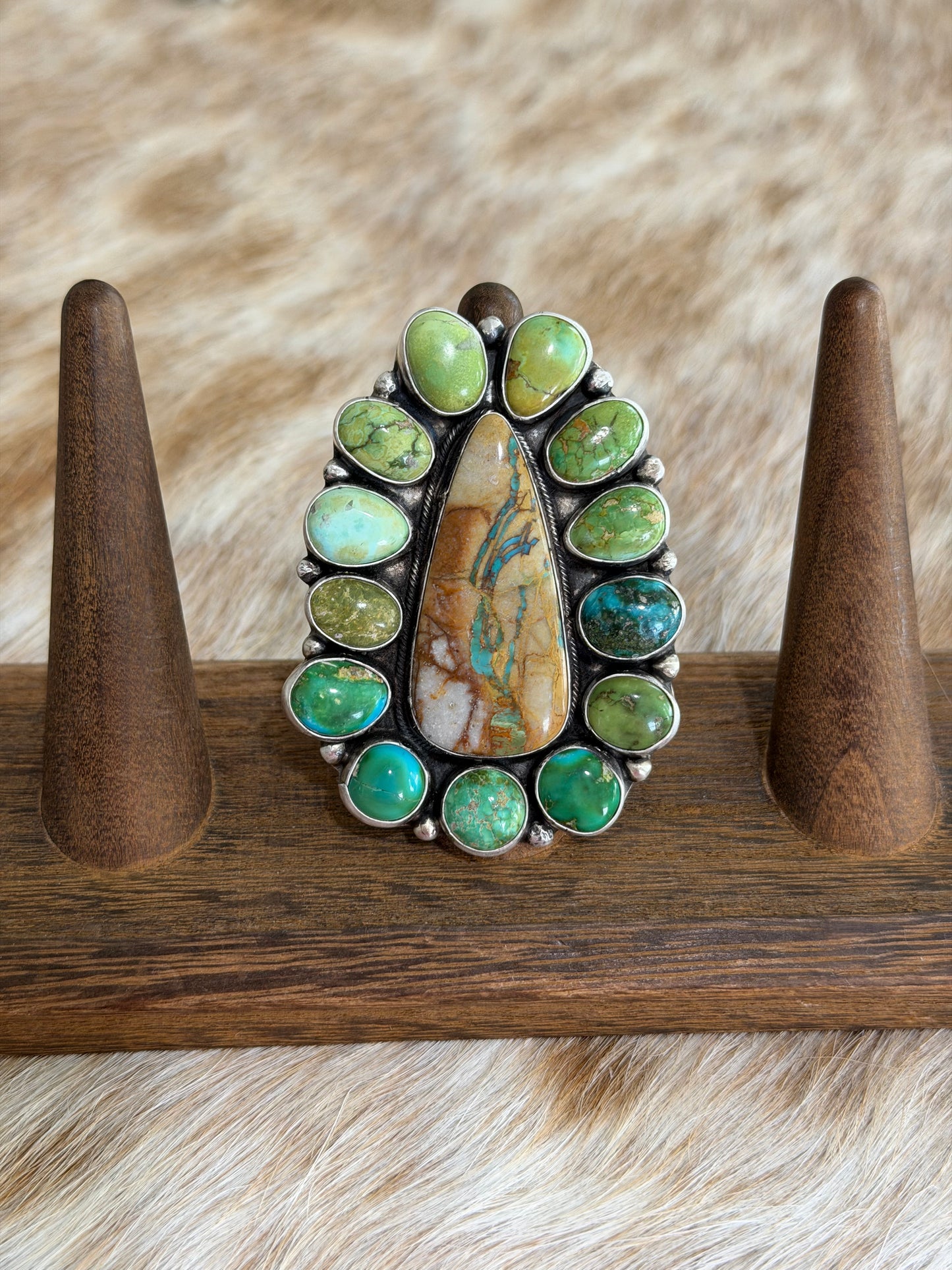 LARGE Size 6 ELLA PETER Sonoran Gold and Royston Ribbon Turquoise Cluster Ring
