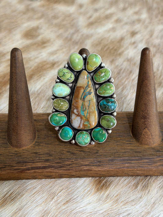 LARGE Size 6 ELLA PETER Sonoran Gold and Royston Ribbon Turquoise Cluster Ring