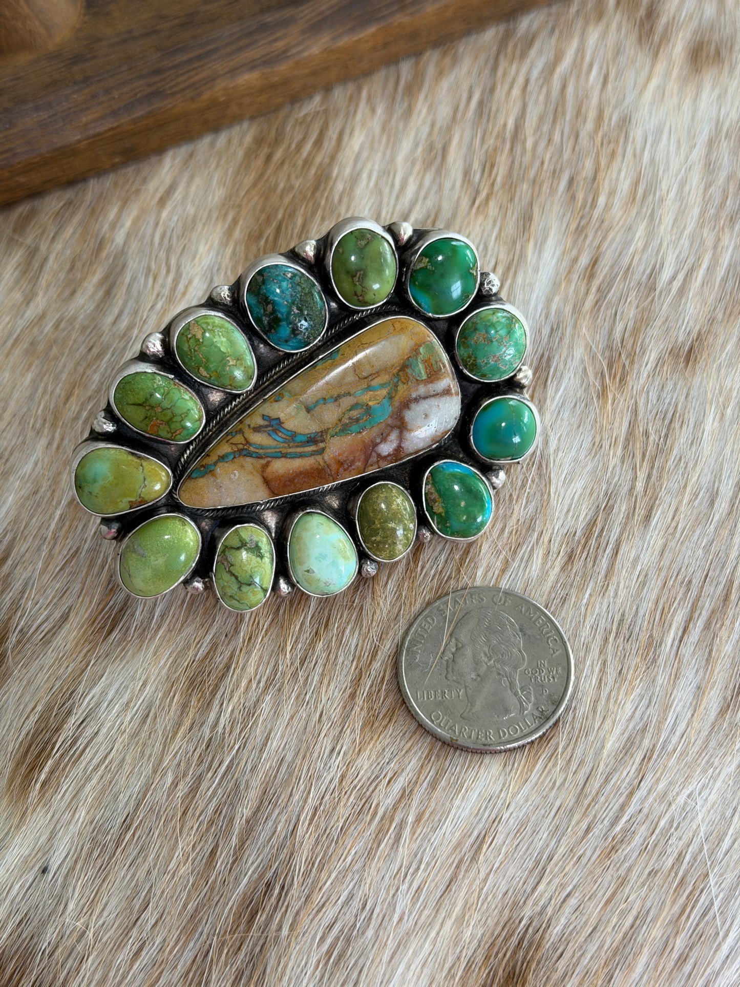 LARGE Size 6 ELLA PETER Sonoran Gold and Royston Ribbon Turquoise Cluster Ring